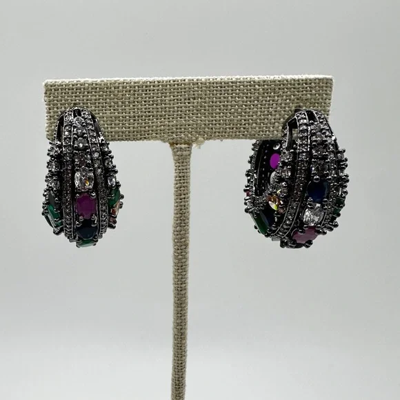 Statement cz rhinestone, possible gemstones in black "silver" earrings! - Picture 10 of 15